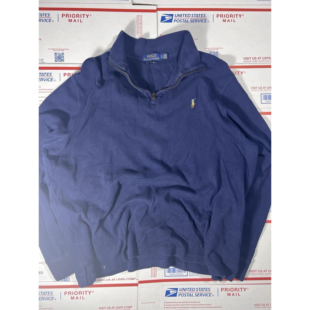 Polo Ralph Lauren 1/4 Quarter Zip Mens L Pullover Blue Long Sleeve‎ 100% Cotton